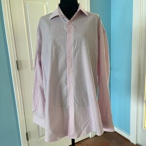 Nordstrom Tech-Smart Trim Fit Stretch Check Dress Shirt Pink Plaid 17.5/34-35